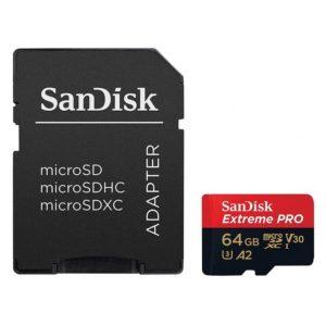 Sandisk Extreme Pro 64GB A2 v30 MicroSDXC UHS-1 Card With Adapter