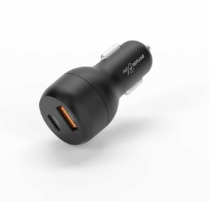 Porodo Blue Dual Port Car Charger QC3.0 18W + PD 20W – Black (PB-CCPDQC-BK)