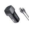 Porodo Dual Port Car Charger 3.4A with Type-C Cable 0.9M - Black (PD-34CCV2C-BK)
