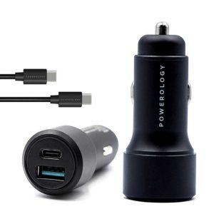 Powerology Ultra Quick Car Charger 38W PD 20W with Type-C to Type-C Cable 0.9m