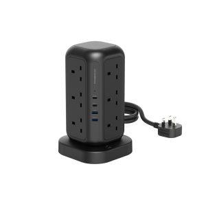 Powerology 12 Socket Multi-port Tower Hub PD 45W 3m Power Extension – Black
