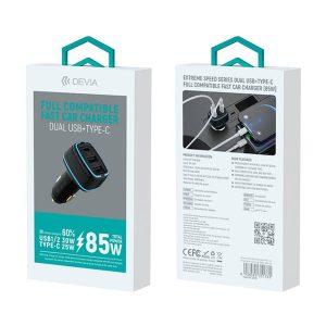 Devia Dual USB+TYPE-C Car Charger 85W – Black