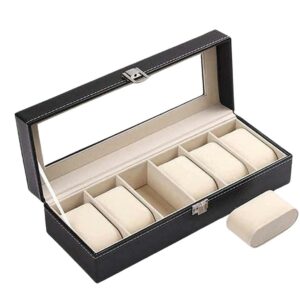 Watch Organizer PU Leather 6 Grid Slots – Black