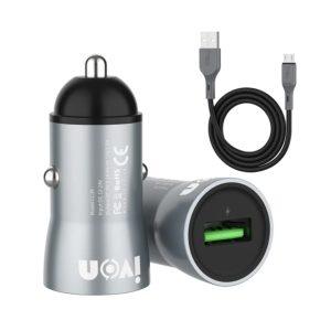 IVON CC38 Dual USB Car Charger with Micro USB Cable 2.4A  – Gray