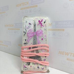 Hybrid Hard Acrylic + TPU SAM A72 Eiffel Tower Printed Cover With Lanyard Quickstand Glitters