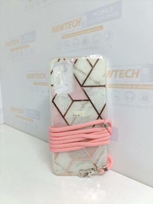 YB IMD Series-3 SAM A72 5G Marble Pattern Cover With Lanyard – Pink/White