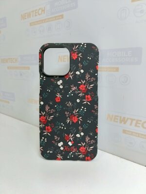 Kutis iP 14 Pro Red Floral Printed Cover – Black