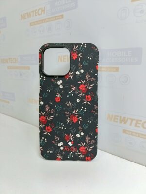 Kutis iP 13 Pro Max Red Floral Printed Cover – Black