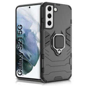 Ring Kickstand Hybrid PC TPU Cover for SAM S21 – Black