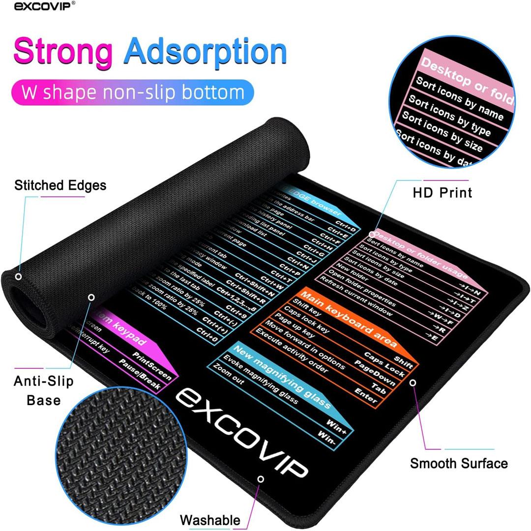EXCO Rubber Gaming Mouse Pad with Keyboard Shortcuts 90 x 40 x 0.2cm - Black - Image 3