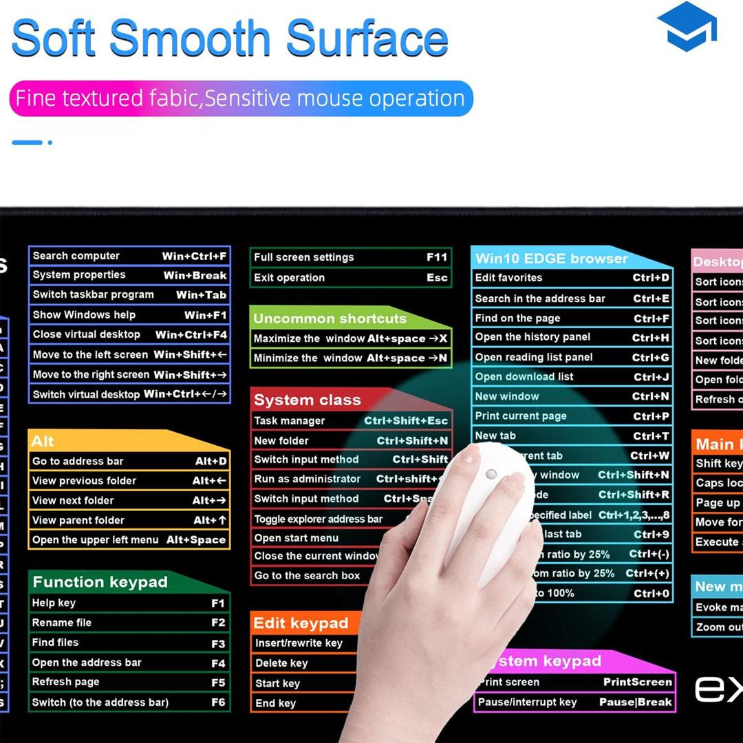 EXCO Rubber Gaming Mouse Pad with Keyboard Shortcuts 90 x 40 x 0.2cm - Black - Image 4