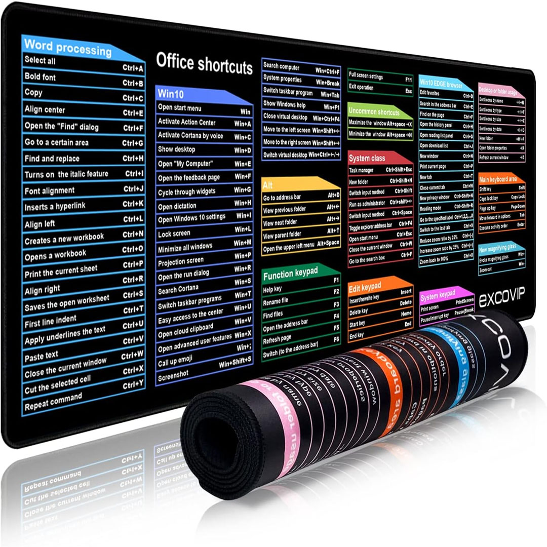 EXCO Rubber Gaming Mouse Pad with Keyboard Shortcuts 90 x 40 x 0.2cm - Black