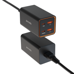 Porodo 4 Ports GaN Desktop Charger PD 65W Dual Typ-c & USB – Black (PD-FWCH014-BK)