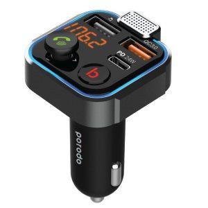 Porodo Smart Car Charger FM Transmitter with 24W PD Port & QC Black