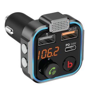 Porodo Smart Car Charger FM Transmitter with 24W PD Port & QC Black