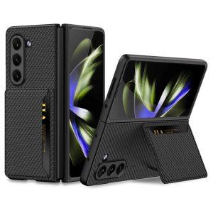 GKK Carbon Fiber Leather Cover With Card Holder Galaxy Z Fold 5 5G – Black
