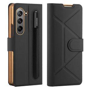 GKK PU Leather Cover Galaxy Z Fold5 5G with Pencil Slot – Black/Gold