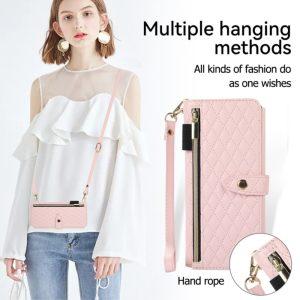 Rhombus PU Leather+PC Cover With Strap Galaxy Z Fold5 5G – Pink