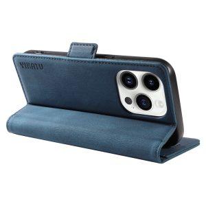 YIKATU Leather Flip iPhone 15 Pro Cover – Blue (YK-005)