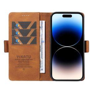 YIKATU Leather Flip iPhone 15 Pro Max Cover – Brown (YK-005)