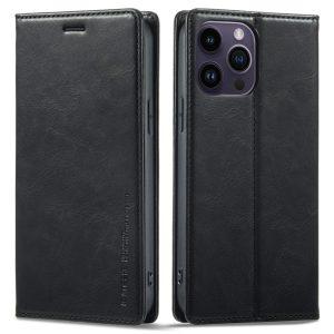 LC.IMEEKE Leather Stand Cover iPhone 15 Pro Max – Black