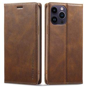 LC.IMEEKE Leather Stand Cover iPhone 15 Pro Max – Brown