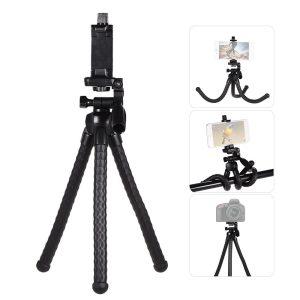 YUNTENG VCT – 3280 Flexible Tripod with Phone Holder Stand – Black