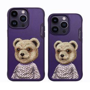 Nimmy iPhone 15 Pro Max Bear Pattern Embroidery Cover – Purple
