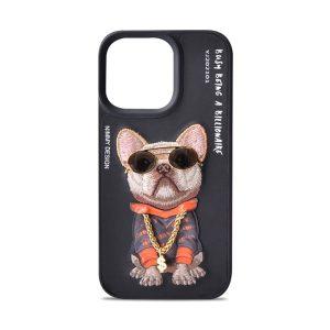 Nimmy iPhone 15 Pro Max Dog Pattern Embroidery Cover – Black