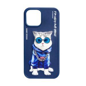 Nimmy iPhone 15 Pro Max Cat Pattern Embroidery Cover – Blue