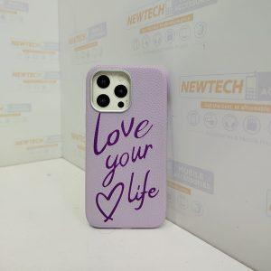 King Love Your Life Leather Cover iPhone 14 Pro Max – Purple