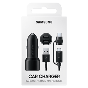 Samsung Car Fast Charger Dual USB Port 15W + Type-C/Micro USB Combo Cable EP-L1100WB