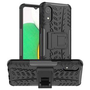 Hybrid Tire Texture Shockproof Cover Samsung Galaxy A03 Core With Kickstand – Black