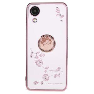 KADEM For Samsung Galaxy A03 Core Flower Pattern Cover With Ring Kickstand – Rose Gold