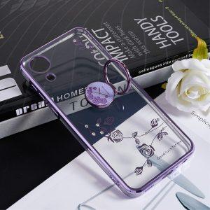 KADEM For Samsung Galaxy A03 Core Flower Pattern Cover With Ring Kickstand – Purple