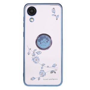 KADEM For Samsung Galaxy A03 Core Flower Pattern Cover With Ring Kickstand – Blue