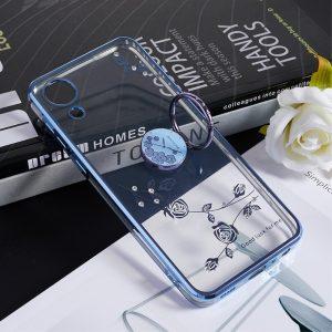 KADEM For Samsung Galaxy A03 Core Flower Pattern Cover With Ring Kickstand – Blue