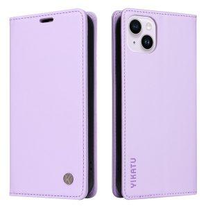 YIKATU Leather Flip iPhone 15 Plus Cover – Light Purple (YK-001)