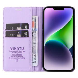 YIKATU Leather Flip iPhone 15 Plus Cover – Light Purple (YK-001)