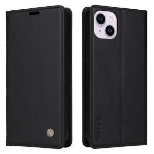 YIKATU Leather Flip iPhone 15 Plus Cover – Black (YK-001)