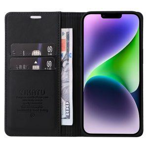 YIKATU Leather Flip iPhone 15 Plus Cover – Black (YK-001)
