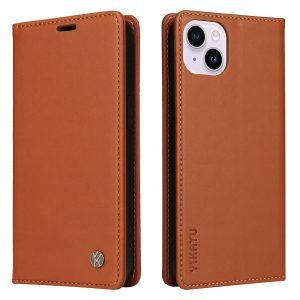 YIKATU Leather Flip iPhone 15 Plus Cover – Brown (YK-001)