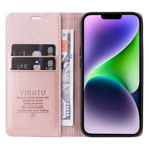 YIKATU Leather Flip iPhone 15 Plus Cover – Rose Gold (YK-001)