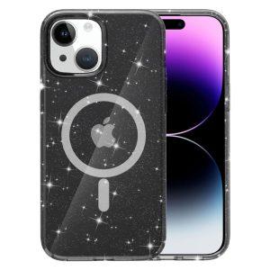 Glitter Transparent Cover Compatible With Magsafe iPhone 15 Plus – Black