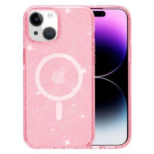 Glitter Transparent Cover Compatible With Magsafe iPhone 15 Plus – Pink
