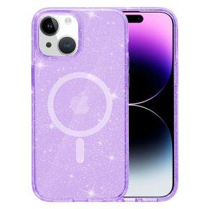 Glitter Transparent Cover Compatible With Magsafe iPhone 15 Plus – Purple