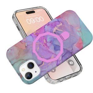 YB IMD Series iPhone 15 Plus Marble Pattern With Kickstand Cover – Style D