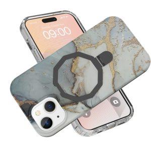 YB IMD Series iPhone 15 Plus Marble Pattern With Kickstand Cover – Style A