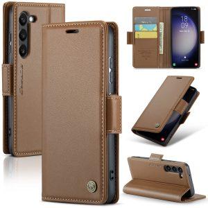 CASEME 023 Series Leather Wallet With Card Slot Cover For Samsung Galaxy S24 Plus – Brown