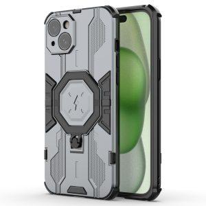 Ring Kickstand Armor PC TPU Cover for iPhone 15 Plus – Gray